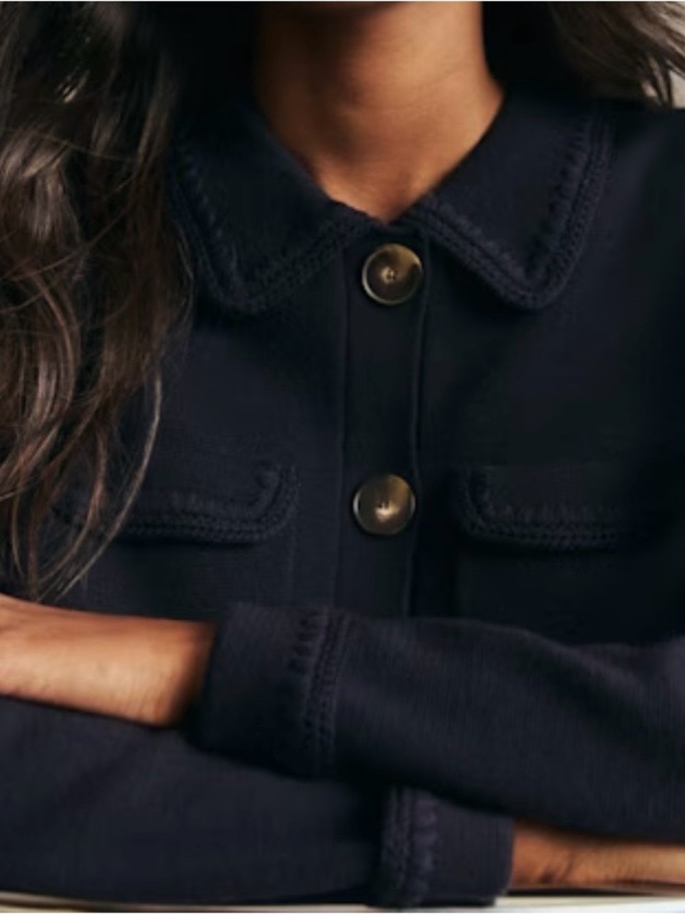 Sezane navy crochet Betty cardigan 100% merino wool - Picture 8 of 9